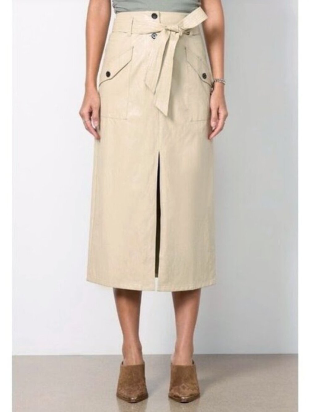 NWOT Rails Edem Skirt Faux Leather Crinkle Tie Belt Dune Tan XL